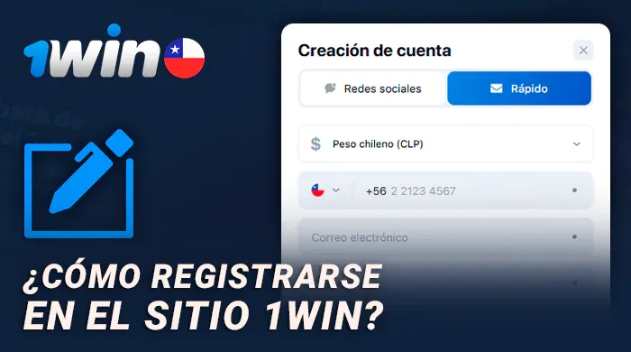 Pantalla de creación de cuenta de 1win con la divisa chilena